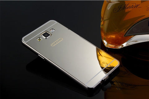 Elegantni aluminijast zrcalni ovitek Samsung A7 2015 - Črn
