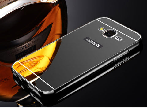Elegantni aluminijast zrcalni ovitek Samsung J7 - Črn