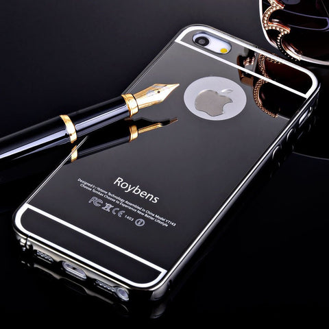 Elegantni aluminijast zrcalni ovitek iPhone 7 - Črn