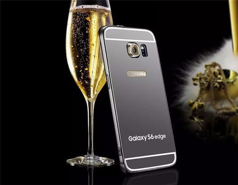 Elegantni aluminijast zrcalni ovitek Samsung S6 Edge - Črn