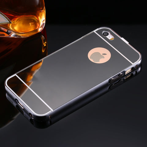 Elegantni aluminijasti zrcalni ovitek - Apple iPhone 5/5s/5c/SE - Črn